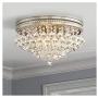 Regina Modern Ceiling Light Flush Mount Fixture Brushed Nickel 15 1/4'' Wide Crystal Droplets for Bedroom Kitchen Living Room Hallway Bathroom - Vienna Full Spectrum