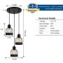 Weesalife 3-Lights Pendant Light with Black Matal Cage Shade, Industrial Hanging Light Fixtures, Adjustable Pendant lamp for Kitchen Island, Barn, Dining Room, Cafe, Farmhouse
