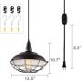 HMVPL Industrial Metal Cage Swag Pendant Light with Plug in Cord and Dimmer Switch, Hanging Ceiling Lamp for Dining Room Hallway Barn Garage, Black Finish