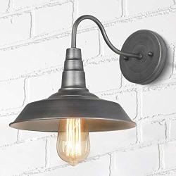 LALUZ Farmhouse Wall Sconce, Rustic Gooseneck Barn Light Fixture Metal in Dark Sliver Brushed, 10.2 Inches, for Bedroom and Reading Room