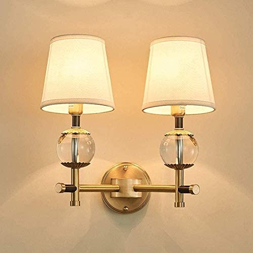 American Rural Retro Indoor E14 Wall Lamp Fabric Lampshade Retro European Golden Wall Light Creative Bedroom Livingroom Bedside Reading Lamp Dual Head Lamps Hotel Corridor Aisle Wall Sconce iterati