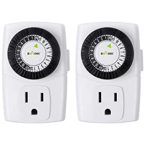 BN-LINK BND-60/U47 Indoor Mini 24-Hour Mechanical Outlet Timer, 3-Prong, 2-Pack