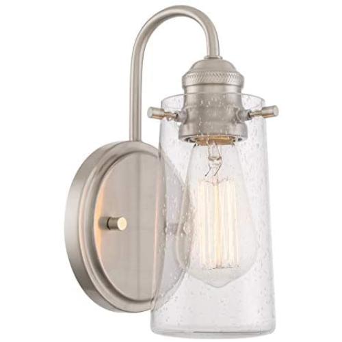 Kira Home Rayne 9.5'' Modern Farmhouse Wall Sconce, Gooseneck Bathroom Light, Seeded Glass Shade + Brushed Nickel Finish