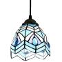 LITFAD Peacock Style Blue Stained Glass Tiffany LED Pendant Lighting One-Light Mini Ceiling Hanging Light for Dining Room Restaurant Coffee Shop Bar