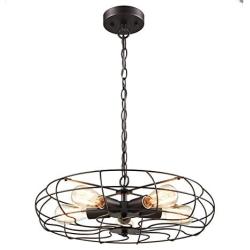 YOBO Lighting Industrial Chain Hanging Pendant Light Chandelier, 5-Light Oil Rubbed Bronze