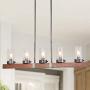 LNC Kitchen Light Fixtures, Farmhouse Chandelier Over Island in Rustic Wood and Metal, Glass Pendant for Dining Room
