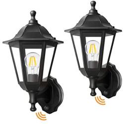 FUDESY 2-Pack Motion Sensor Exterior Light Fixture,Plastic Front Porch Light with 8W Edison Filament Bulbs,Waterproof Outdoor Lanterns for Garage,Yard,Patio,FDS616EPIRB2