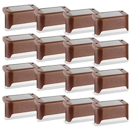 Solar deck lights 16 Pcs Solar Powered step Lights LED Waterproof Lighting forOutdoor,Patio,Stair,Yard,Path,Railing,Pool, Balcony,Wall,Garden,pathway,walkway and Driveway and Fences Decorations(Brown）