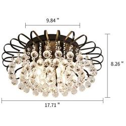 Semi Flush Mount 4-Light Crystal Chandelier，Modern Black Ceiling Lighting Fixture，Farmhouse Lighting for Island Bedroom Kitchen Dining Room Hallway