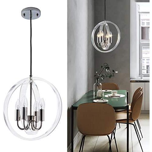 4-Light Pendant Lamp Fixture with Rotatable Acrylic Circles Contemporary Round Chandelier Adjustable Pendant Light for Kitchen, Foyer, Dining Room, Living Room, Entryway, Farmhouse Nickel Finish