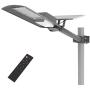 TENKOO 200W Solar Street Light Outdoor Lamp, with Remote Control, Light Control, LED Flood Lights Dusk to Dawn Security Lighting for Yard Garden, Basketball Court (with Arm Pole)