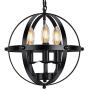 Industrial Pendant Light Vintage Spherical Pendant Lighting with 3 E12 Chandelier Lamp Base Farmhouse Black Metal Kitchen Dining Room Light Fixture, 1-Pack