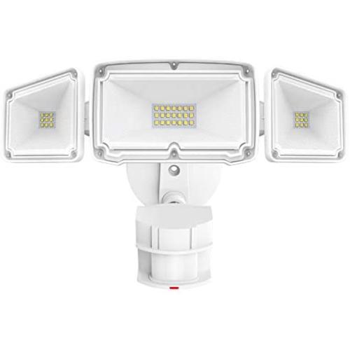 Freelicht 40W LED Flood Light, Motion Sensor Light Outdoor, 3 Adjustable Heads 3500 Lumens 5000K Daylight White IP65 Waterproof, White Exterior Security Lights for Garage, Porch, Driveway