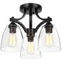 Tangkula Glass Ceiling Light Fixture, Clear Glass Shade, Semi Flush Mount Ceiling Light w/ Sturdy Metal Canopy, Modern 3-Light Close to Ceiling Light for Dining Room, Bedroom, Cafe, Living Room