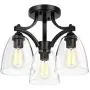 Tangkula Glass Ceiling Light Fixture, Clear Glass Shade, Semi Flush Mount Ceiling Light w/ Sturdy Metal Canopy, Modern 3-Light Close to Ceiling Light for Dining Room, Bedroom, Cafe, Living Room
