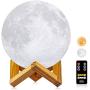 Moon Lamp, LOGROTATE 3D Printing LED Night Light Moon Light with Stand & Remote Control, Warm & Cool Two Colors and Dimmable & Time Setting, USB Rechargeable for Kid Lover Birthday Day Gift (4.7 inch)