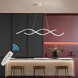 Ganeed Modern Wave Chandelier 2-Lights Dimmable LED Pendant Light with Remote Control Adjustable Height 40W Hanging Lamp Fixture for Dining Table Kitchen Islan Bedroom Living Room(White)