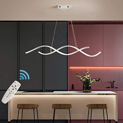 Ganeed Modern Wave Chandelier 2-Lights Dimmable LED Pendant Light with Remote Control Adjustable Height 40W Hanging Lamp Fixture for Dining Table Kitchen Islan Bedroom Living Room(White)