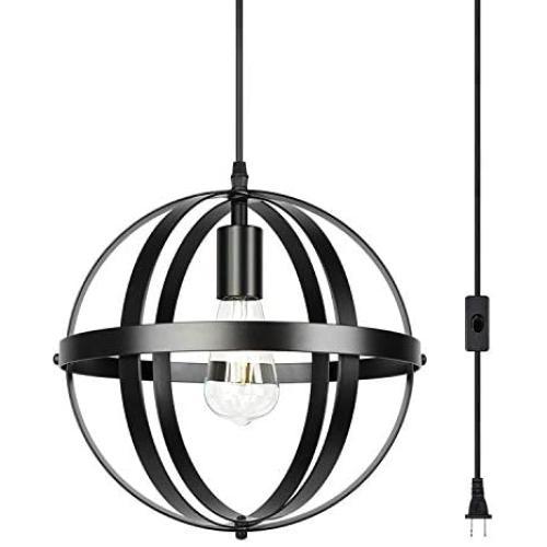 Farmhouse Industrial Chandelier Black Pendant Lighting Globe Hanging Lights for Kitchen Dining Room Bedroom Living Room Foyer (Plug-in (1-Light)) Farmhouse Industrial Chandelier Black Pendant Lighting Globe Hanging Lights for Kitchen Dining Room Bedroom Living Room Foyer (Plug-in (1-Light))