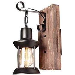 Rustic Wooden Wall Light Fixtures Industrial Metal Indoor Black Wall Sconce Vintage Style Restaurant Bedroom Farmhouse Lamp