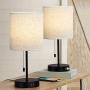 USB Table Lamp Set of 2, Bedside Nightstand Lamp with Dual USB Charging Ports, Fabric Shade Desk Reading Lamp for Living Room Bedroom Office