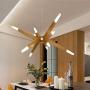 RUNNUP Modern Starburst Wood Chandelier Multi Light LED Pendant Light Warm Light Adjustable Hanging Ceiling Light in Acrylic Shade for Restaurant Cafe Bar Kitchen Dining Room Living Room