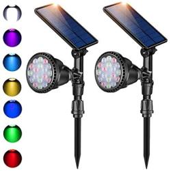 Outdoor Solar Colored Spot Lights,Super Bright 18 LED Security Lamps Waterproof Spotlight for Garden Landscape Path Walkway Deck Garage (7 Colors, 2 Pack)