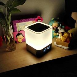 Night Light - 5 in 1 Bedside Lamp with Bluetooth Speaker, Touch Control & 4000mAh Battery, 12/24H Digital Calendar Alarm Clock, Support TF and SD Card, Best for Bedrooms Kids