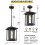 Beionxii Outdoor Pendant Light | Exterior Hanging Lantern, Chain Adjustable, Sand Textured Black with Clear Glass - A197H-1PK