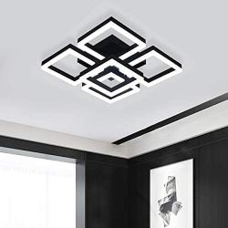 Modern LED Ceiling Light, Garwarm Black Flush Mount Light Fixtures,64W Ceiling Lamp for Living Room Bedroom Dining Room, 5 Square Metal Acrylic Surface Mount Chandelier Cool White 6000K