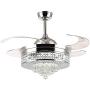 APBEAM Modern Crystal Chandelier Ceiling Fans with Retractable Blades, 36 Inch Fandelier Ceiling Fan with Light Dimmable for Living Room Dining Room Bedroom Chrome Finish