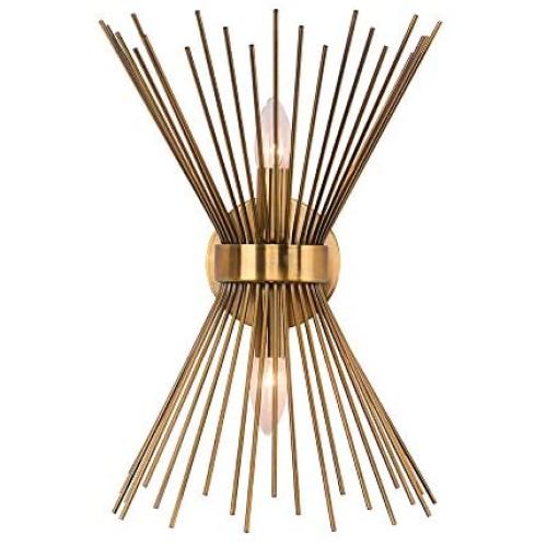 EDISLIVE 2-Light Vanity Light Mid-Century Modern Starburst Wall Sconce Lamp Sunburst Sconce Gold Lamp for Powder Room Bedroom Bathroom