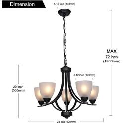 VINLUZ 5 Light Shaded Contemporary Chandeliers with Alabaster Glass Black Rustic Light Fixtures Ceiling Hanging Mid Century Modern Pendant Lighting for Dining Room Foyer Bedroom Living Room
