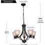 VINLUZ 5 Light Shaded Contemporary Chandeliers with Alabaster Glass Black Rustic Light Fixtures Ceiling Hanging Mid Century Modern Pendant Lighting for Dining Room Foyer Bedroom Living Room