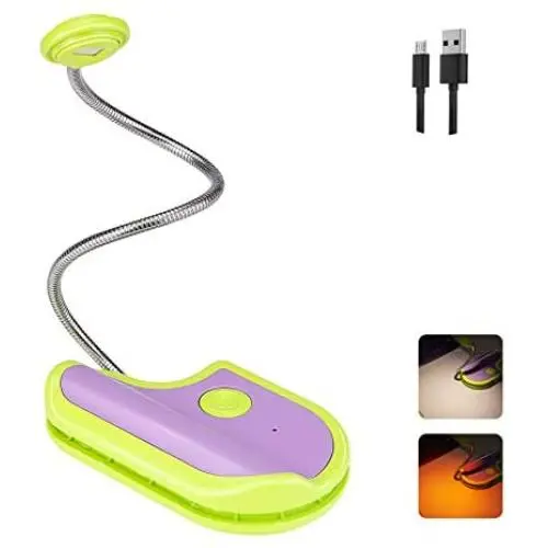 BIGMONAT Rechargeable Reading Light for Kids,Small Amber Book Reading Light,Multi Colors Portable LED Reading Lamp with 360° Rotary Light Neck,Wireless Clip Reading Light for Books (Green)