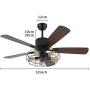 52 Inch Black Retro Industrial Ceiling Fan Chandelier Elegant LED Modern Ceiling Fan with Light Living Room 3 Speed Adjustable 5-Blade Silent Motor Suitable for Living Room Bedroom Kitchen Dining Room