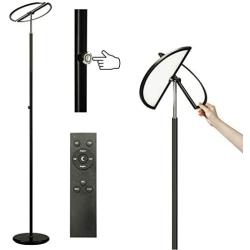 Syrinx LED Modern Torchiere Floor Lamp - Adjustable Lighting Angle, Dimmable, Adjustable Color Temperatures with Remote & Touch Control for Living Rooms, Bedroom Reading & Offices - Black