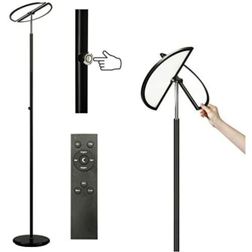 Syrinx LED Modern Torchiere Floor Lamp - Adjustable Lighting Angle, Dimmable, Adjustable Color Temperatures with Remote & Touch Control for Living Rooms, Bedroom Reading & Offices - Black