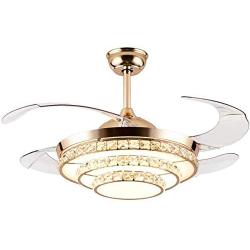 Southerns Lighting 42 Inch Retractable Reversible Ceiling Fan with Chandelier Lights LED 3 Changing Light Crystal Ceiling Fandelier with Remote for Living Room/Dining Room/Bedroom Ceiling Fans with Lights (Gold-04)