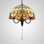 BAYCHEER Tiffany Style Stained Glass Bowl Shade Pendant Light Chandelier Decorative Hanging Lamp Pendant Lighting Adjustable Ceiling Fixture with Pull Chain 3 Lights for Living Room Dining Room