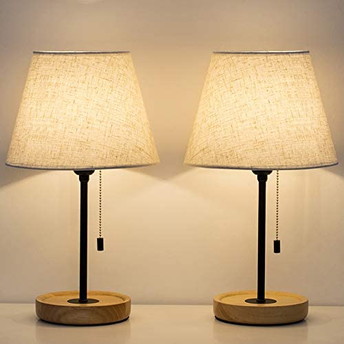 HAITRAL Wooden Table Lamp - Vintage Bedside Lamps Set of 2 with Wooden Base, Small Nightstand Lamps for Bedroom, Living Room, Office HAITRAL Wooden Table Lamp - Vintage Bedside Lamps Set of 2 with Wooden Base, Small Nightstand Lamps for Bedroom, Living Room, Office