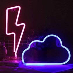 Neon Signs lights Cloud Neon Sign Light Lightning Neon Light Sign Combination Battery/USB Powered Hanging Neon Mood Lighting for Christmas Wedding Valentine Kids Room Wall Home Party Decor 2 pack