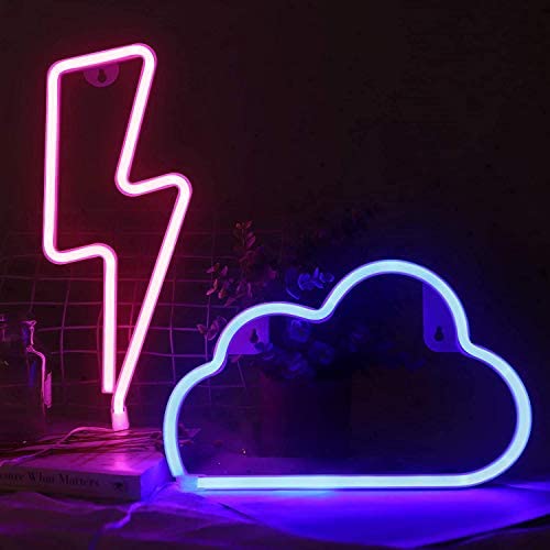 Neon Signs lights Cloud Neon Sign Light Lightning Neon Light Sign Combination Battery/USB Powered Hanging Neon Mood Lighting for Christmas Wedding Valentine Kids Room Wall Home Party Decor 2 pack