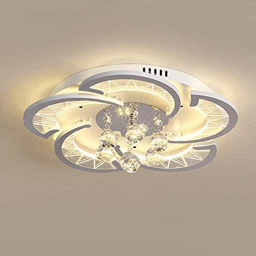 LAKIQ Modern LED Ceiling Light Flush Mount Chandelier Light Fixture Acrylic Crystal Flower Shape Close to Ceiling Lamp for Living Room Bedroom Dining Room(17.7’’, Warm Light)