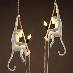 Vintage Resin Hemp Rope Monkey Light Fixture, Pendant Monkey Light Industrial Retro E14 Edison Monkey Lighting Fixture for Dining Living Room Bedroom Bar Cafe Decorative Hanging Light (2 Set)