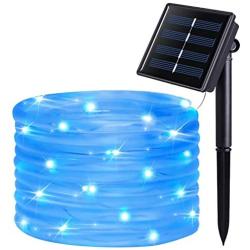 JMEXSUSS 8 Modes Solar Powered Light Rope,39.4ft 120LED Outdoor Solar Rope Lights, Waterproof Solar LED Christmas Light for Garden, Fence, Patio, Yard, Wedding, Christmas,Halloween (Blue)