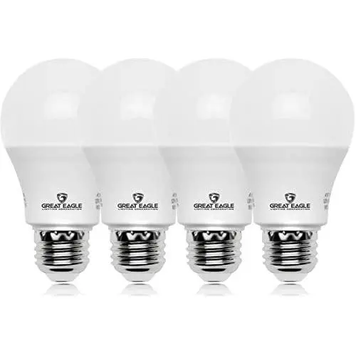 Great Eagle A19 LED Light Bulb, 9W (60W Equivalent), UL Listed, 2700K (Warm White), 750 Lumens, Non-dimmable, Standard Replacement (4 Pack)