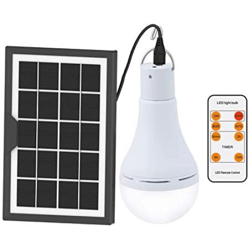Afoskce Solar Light Bulb Outdoor Rechargeable 9W 350LM Solar Powered Light Led Bulb with Remote Timer, Lighting Sensor, 4 Lighting Mode for Chicken Coops Shed Hiking Camping Hurricane Lighting