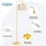 LED Floor Lamp for Living Room, PARTPHONER Modern Standing Lamp with 2 Hanging Shades (White/Oatmeal), Classic Standing Lamp with Foot Switch Simple Basic Floor Lamp for Living Room Bedroom, Gold
