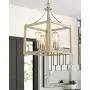 Zeyu Foyer Lantern 4-Light Chandelier, Modern Pendant Hanging Light for Hall Dining Room, Wood Grain and Satin Nickel Finish, ZJF12-4 WD+SN